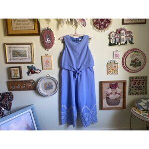 90's/00's NWT Rare Editions blue embroidered flare leg jumpsuit